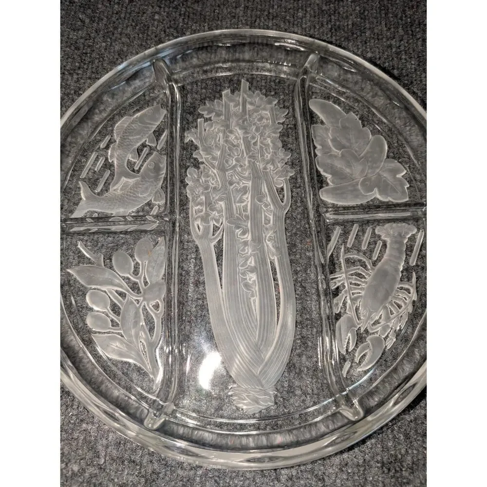 Vintage Indiana Glass Etched Frosted Intaglio Divided 10